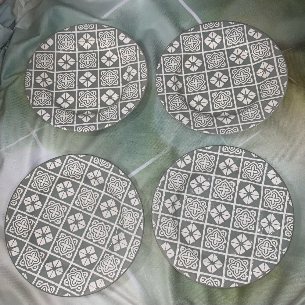 TarHong Geo Grey Salad Plates, 8.3", Ceramic/Stoneware, Set of 4